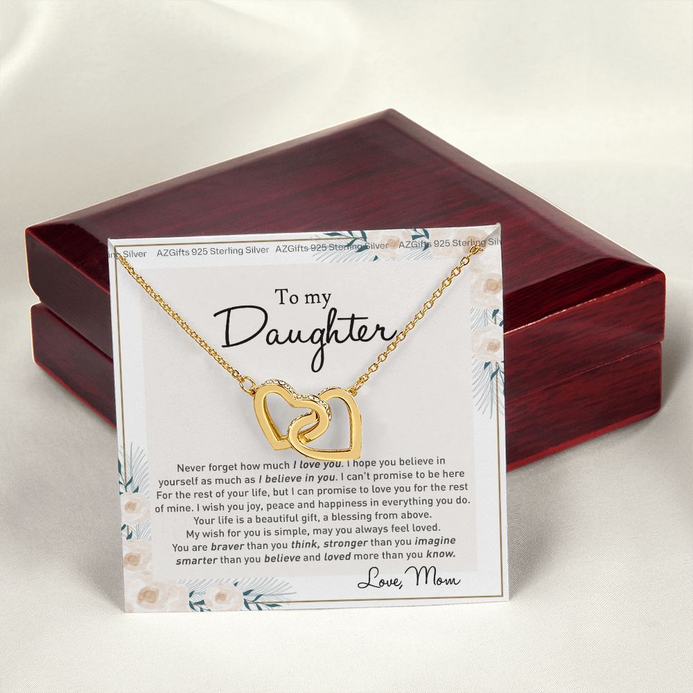 To my Beautiful Daughter Necklace With Thoughtful Card Box Gifts for Daughter from Mom Mother Daughter Gifts Jewelry for Daughter Present for Birthday Anniversary Christmas Interlocking Hearts Necklace