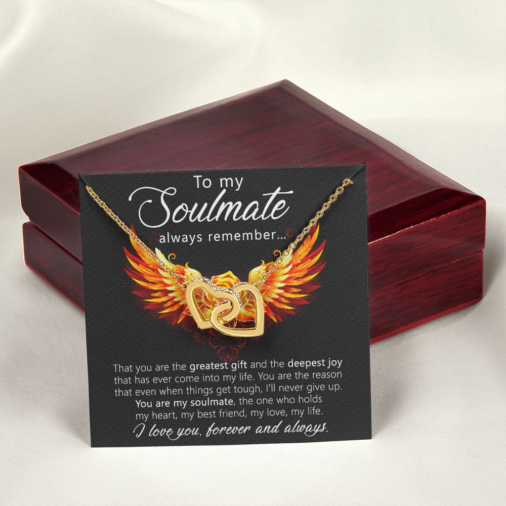 To My Soulmate Necklace for Women Birthday Christmas Jewelry Gifts For My Wife with Message Card Box Personalized Gift Present Pendant for Future Wife Soulmate Girlfriend Love 22 Interlocking Hearts Necklace
