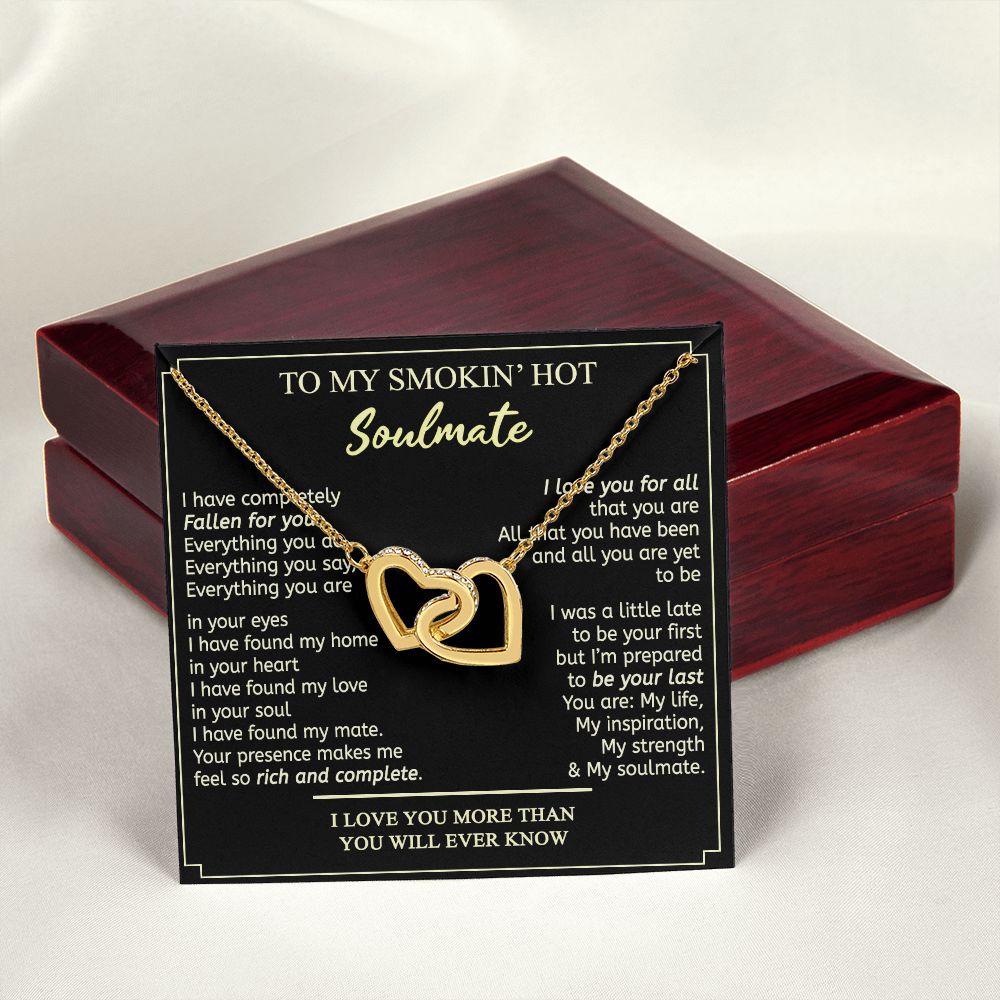 To My Smokin Hot Soulmate Necklace - Wife Gifts From Husband To My Wife Necklace, Gift for Her Romantic, Girlfriend Gifts Necklace for Wife from Men Includes Message Card and Gift Box 2 Interlocking Hearts Necklace
