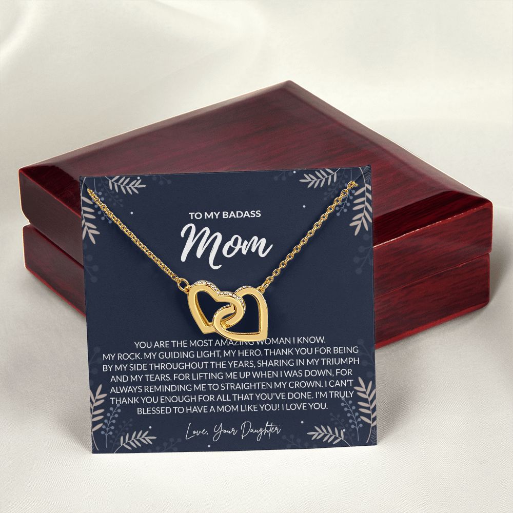 To my Badass Mom Necklace from Daughter Gift for Mother’s Birthday Xmas Present Interlocking Hearts Necklace