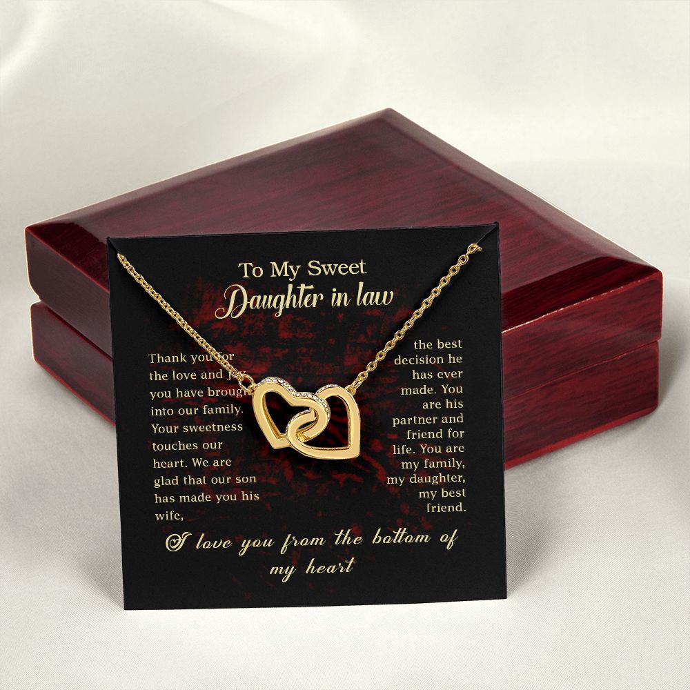 To my Daughter In Law Necklace Pendant Thank You For The Love And Joy With Message Card Gift Box Gift For To Daughter, Daughter In Law On Birthday Anniversary Gift Interlocking Hearts Necklace