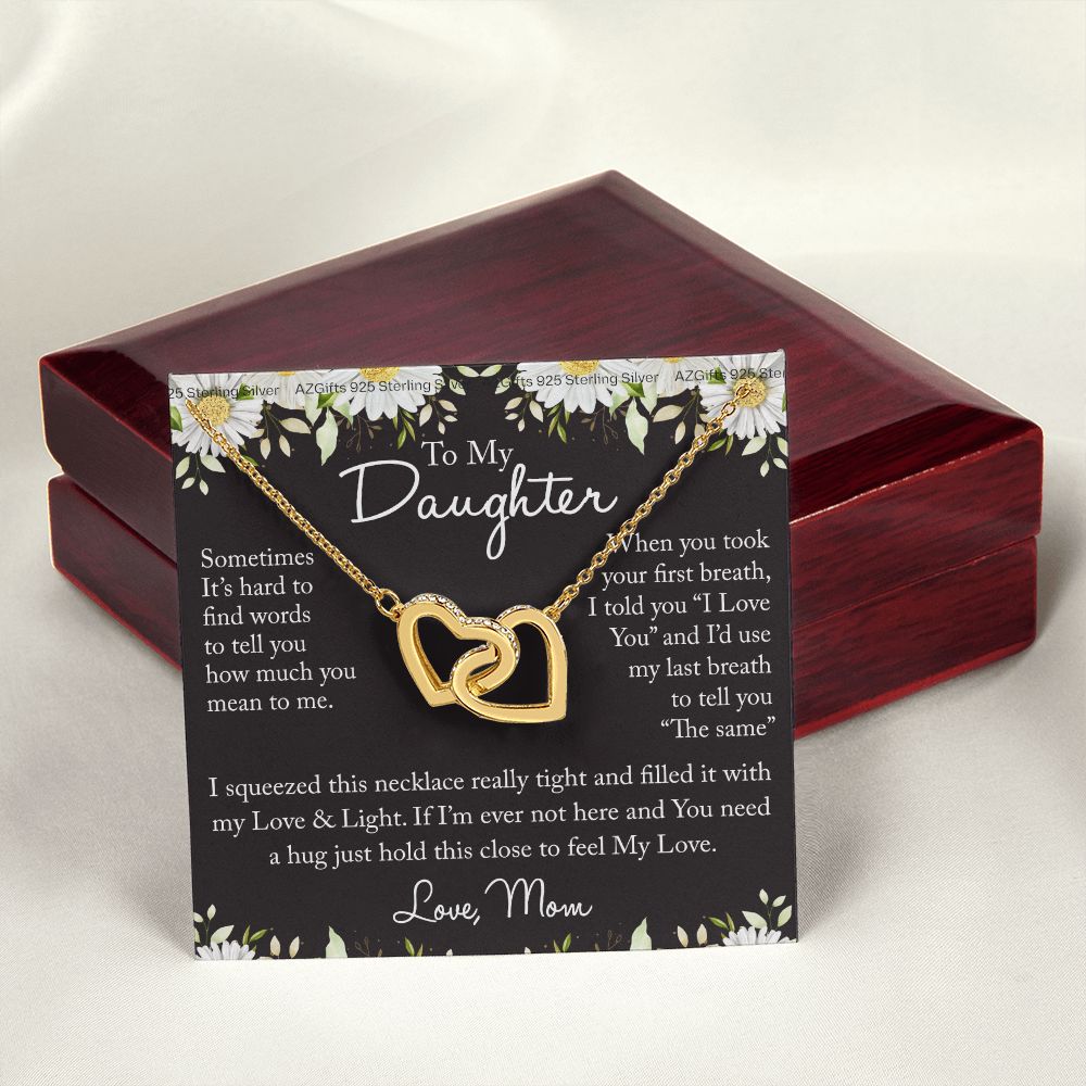 To My Daughter Necklace from Mom Mother Sterling Silver Daughter Gifts from Mom Necklace for Daughter Birthday Gift Graduation Gifts from Mother Daughter Jewelry Gift Interlocking Hearts Necklace
