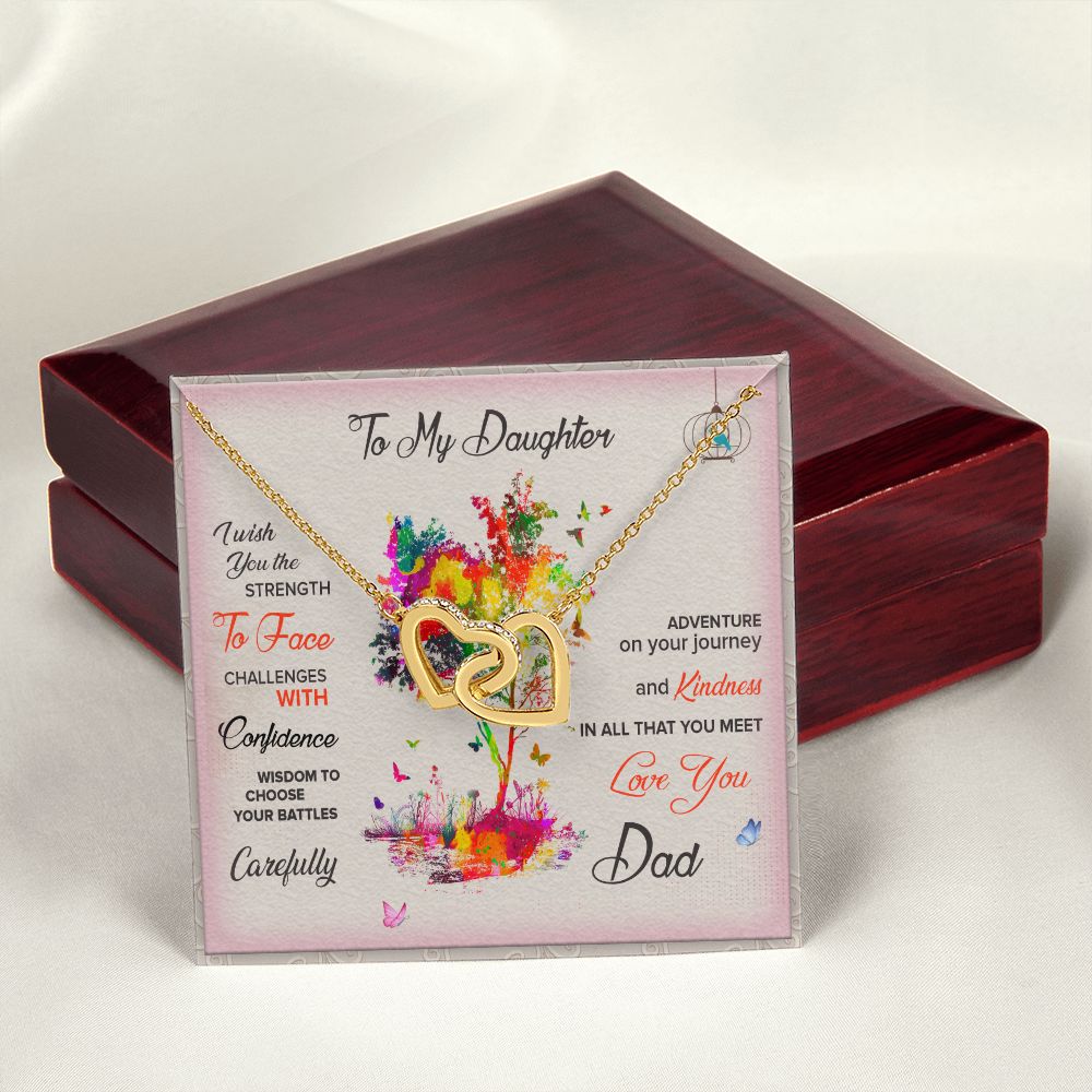 To My Daughter Necklace Pendant I Wish You The Strength To Face With Message Card Gift Box Gift For To Daughter, Daughter In Law Gift On Birthday Anniversary Gift Interlocking Hearts Necklace