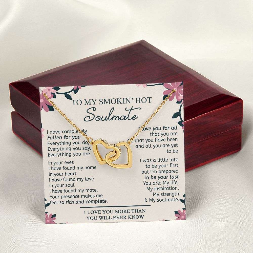 To My Smokin Hot Soulmate Necklace - Wife Gifts From Husband To My Wife Necklace, Gift for Her Romantic, Girlfriend Gifts Necklace for Wife from Men Includes Message Card and Gift Box 17 Interlocking Hearts Necklace