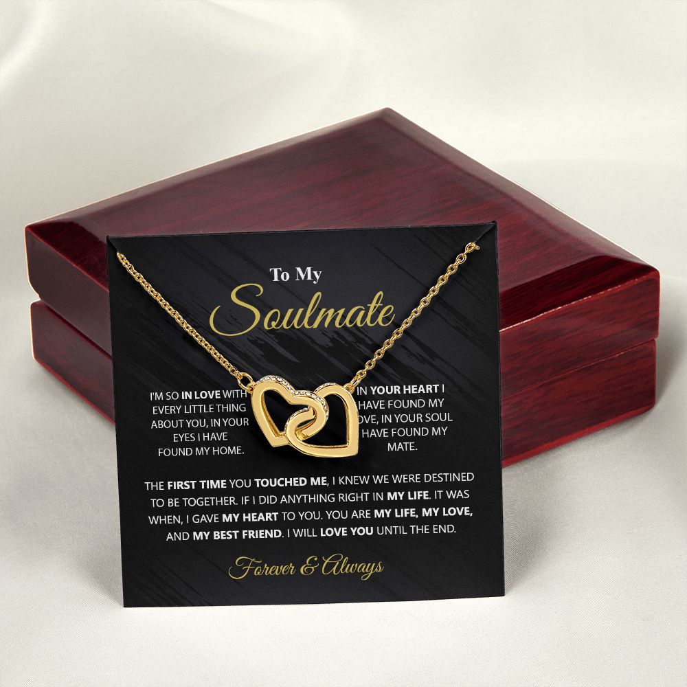 To My Soulmate Necklace for Women Birthday Christmas Jewelry Gifts For My Wife with Message Card Box Personalized Gift Present Pendant for Future Wife Soulmate Girlfriend Love 1 Interlocking Hearts Necklace