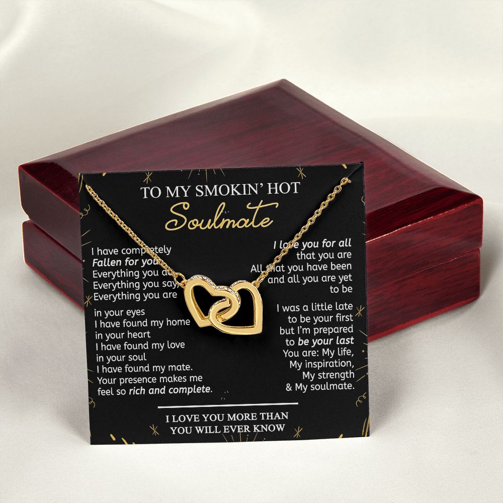To My Smokin Hot Soulmate Necklace - Wife Gifts From Husband To My Wife Necklace, Gift for Her Romantic, Girlfriend Gifts Necklace for Wife from Men Includes Message Card and Gift Box 21 Interlocking Hearts Necklace