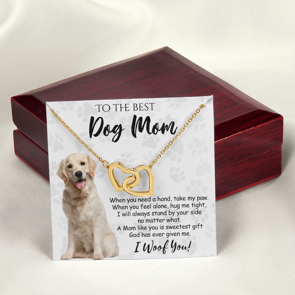 To The Best Golden Retriever Dog Mom Knot Necklace Mother's Day Gift , I Woof You Gift Card, Message Card Jewelry For Dog Lovers, Necklace For Mom Interlocking Hearts Necklace