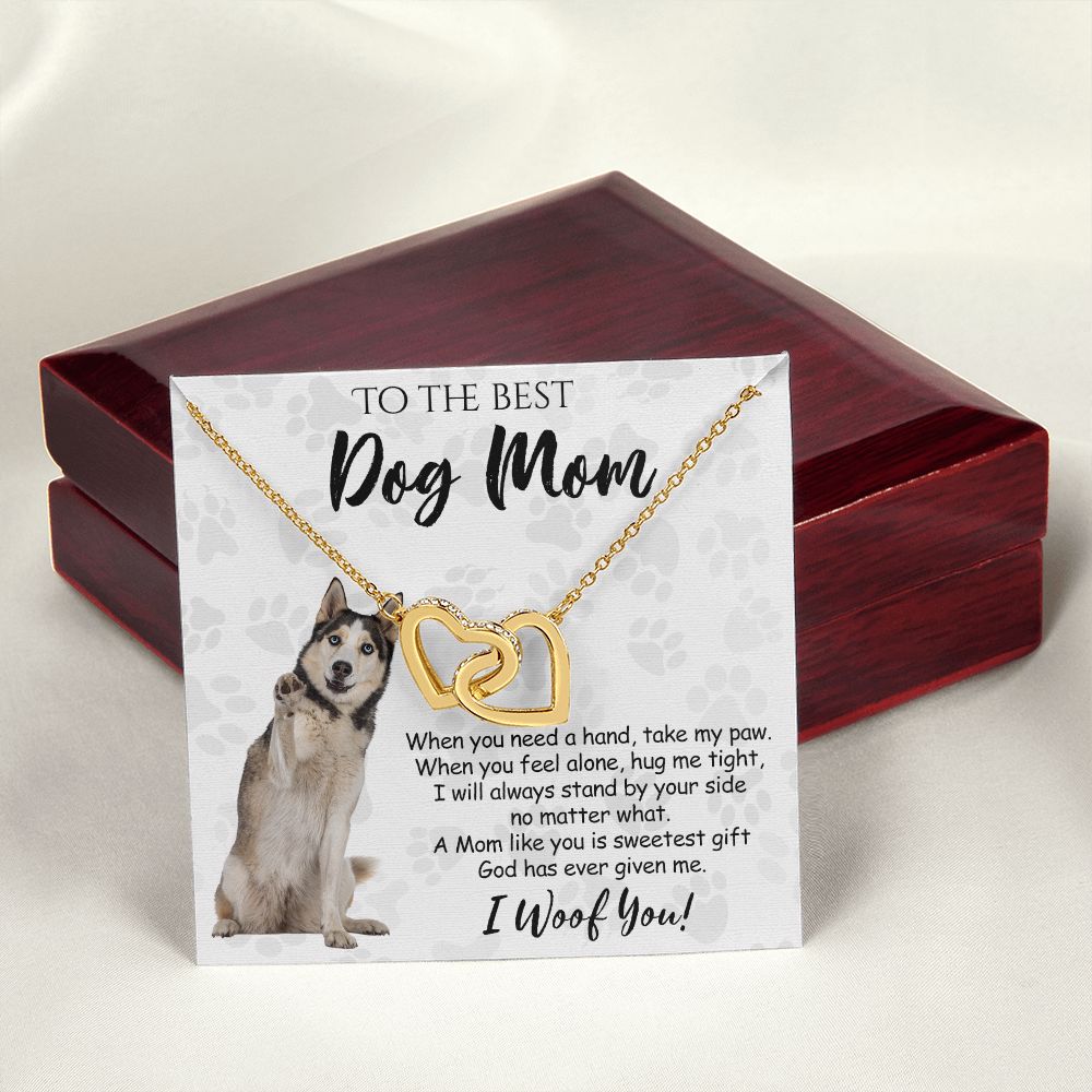 To The Best Husky Dog Mom Knot Necklace Mother's Day Gift , I Woof You Quote Gift Card, Message Card Jewelry For Dog Lovers, Necklace For Mom Interlocking Hearts Necklace