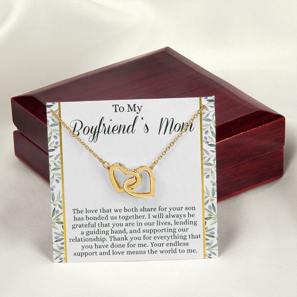 To My Boyfriend's Mom Necklace with Message Card Box, Boyfriends Mom Gift Necklace for Boyfriends Mom Mother Gift for Boyfriend's Mom, Boyfriend's Mom Gift, To My Boyfriends Mom Gift Interlocking Hearts Necklace