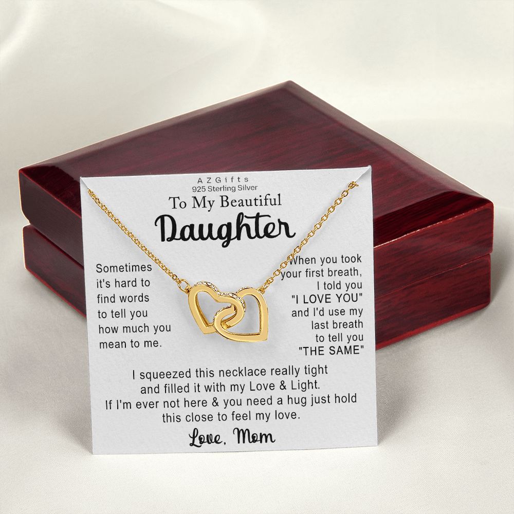 To My Daughter Necklace Gift from Mom Necklace for Daughter from Mom Mother Christmas Birthday Gifts for Teen Girls Women Gift for Daughter Jewelry Present for Her Interlocking Hearts Necklace