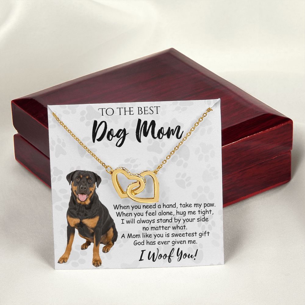 To The Best Rottweiler Dog Mom Knot Necklace Mother's Day Gift , I Woof You Quote Gift Card, Message Card Jewelry For Dog Lovers, Necklace For Mom Interlocking Hearts Necklace