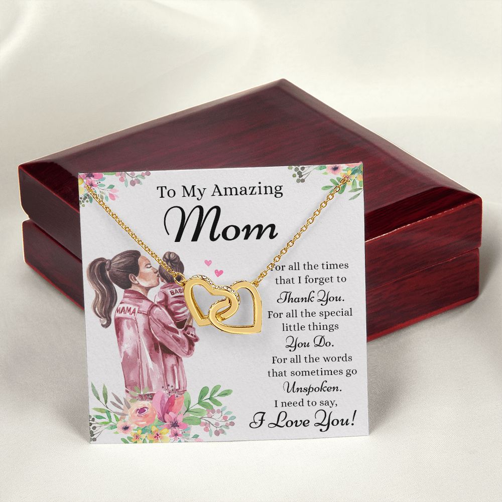 Mom Necklace Gifts for Mom from Daughter to Mom Gifts for Mothers Day from Daughter, To My Mom Necklace from Daughter to Mom Birthday Gifts Necklace with Message Card and Gift Box2240 Interlocking Hearts Necklace