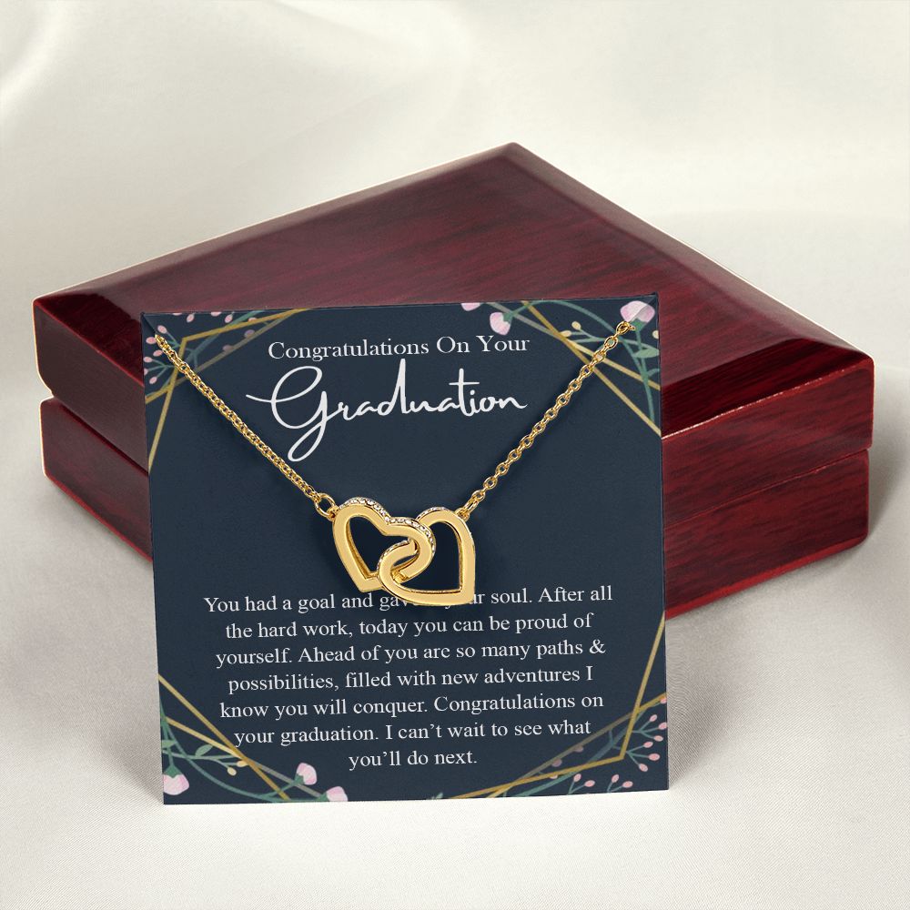 Graduation Gift For Her Necklace High School Graduation Gift, Congrats Graduation Pendants Gift For Daughter, Granddaughter, Niece, Sister Interlocking Hearts Necklace