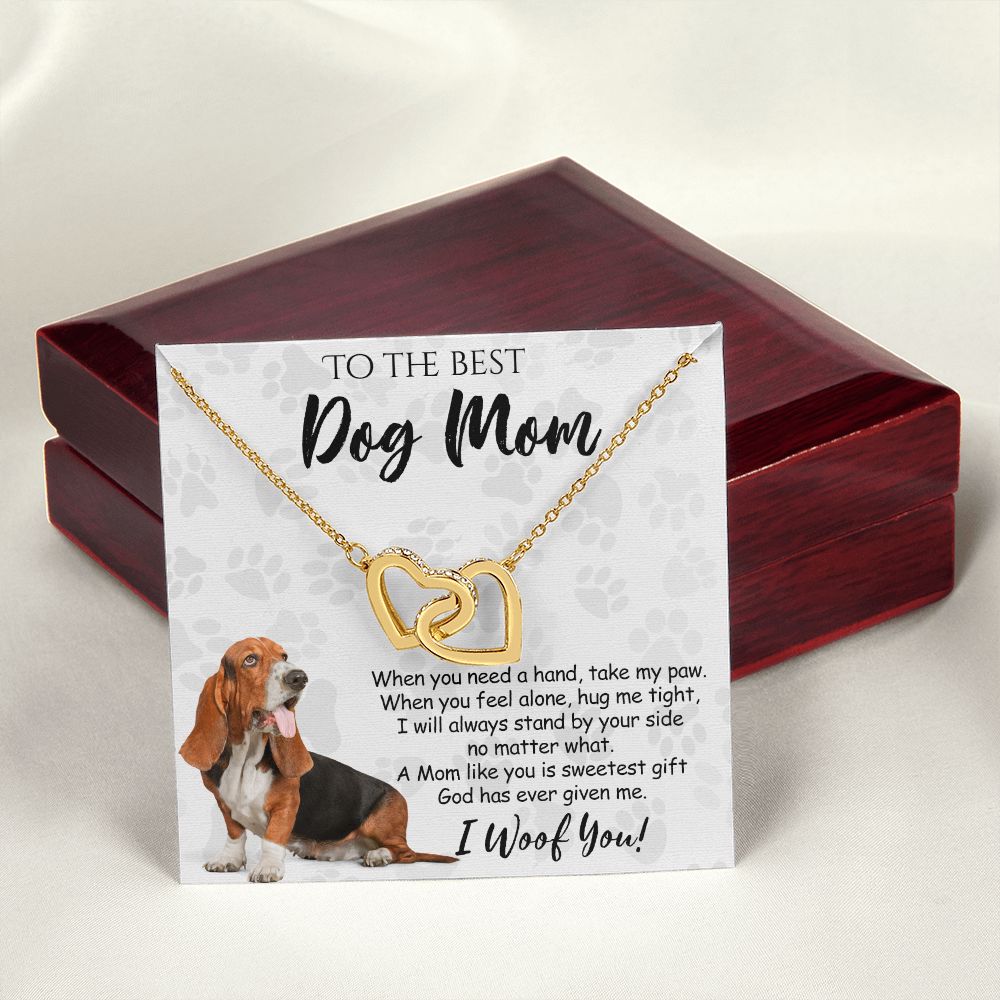 To The Best Basset Hound Dog Mom Knot Necklace Mother's Day Gift , I Woof You Quote Gift Card, Message Card Jewelry For Dog Lovers, Necklace For Mom Interlocking Hearts Necklace