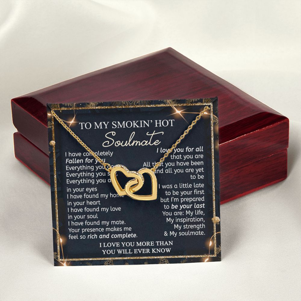 To My Smokin Hot Soulmate Necklace - Wife Gifts From Husband To My Wife Necklace, Gift for Her Romantic, Girlfriend Gifts Necklace for Wife from Men Includes Message Card and Gift Box 14 Interlocking Hearts Necklace
