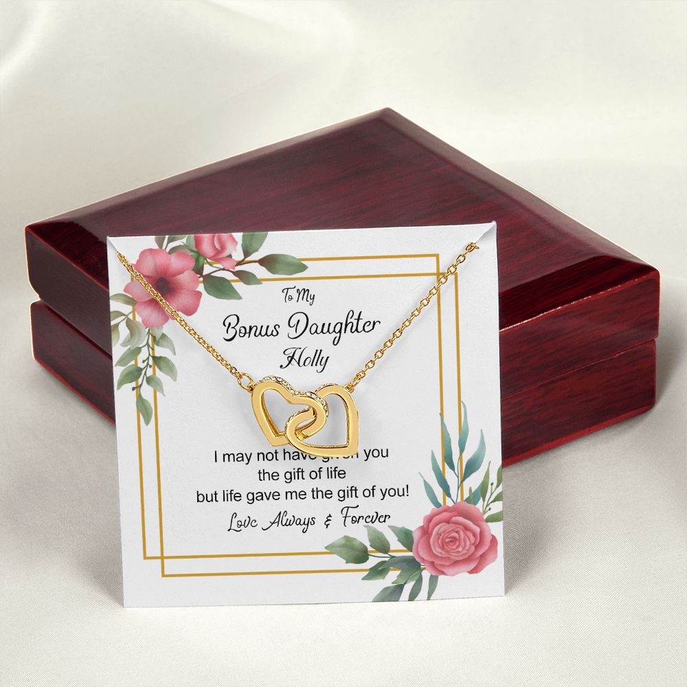 Bonus Daughter Gifts From Stepdad, Step Daughter Gifts From Stepmom, Stepdaughter Gifts From Stepdad, Father Stepdaughter Necklace, To My Bonus Daughter Necklaces, Christmas Gifts For Bonus6 Interlocking Hearts Necklace