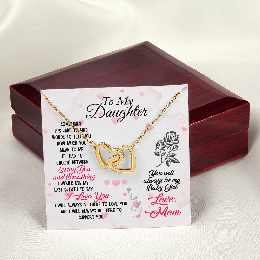 To My Daughter Necklace Pendant Gift From Mom Necklace Loving You And Breathing With Message Card Gift Box Gift For To Daughter, Daughter In Law On Birthday Anniversary Interlocking Hearts Necklace