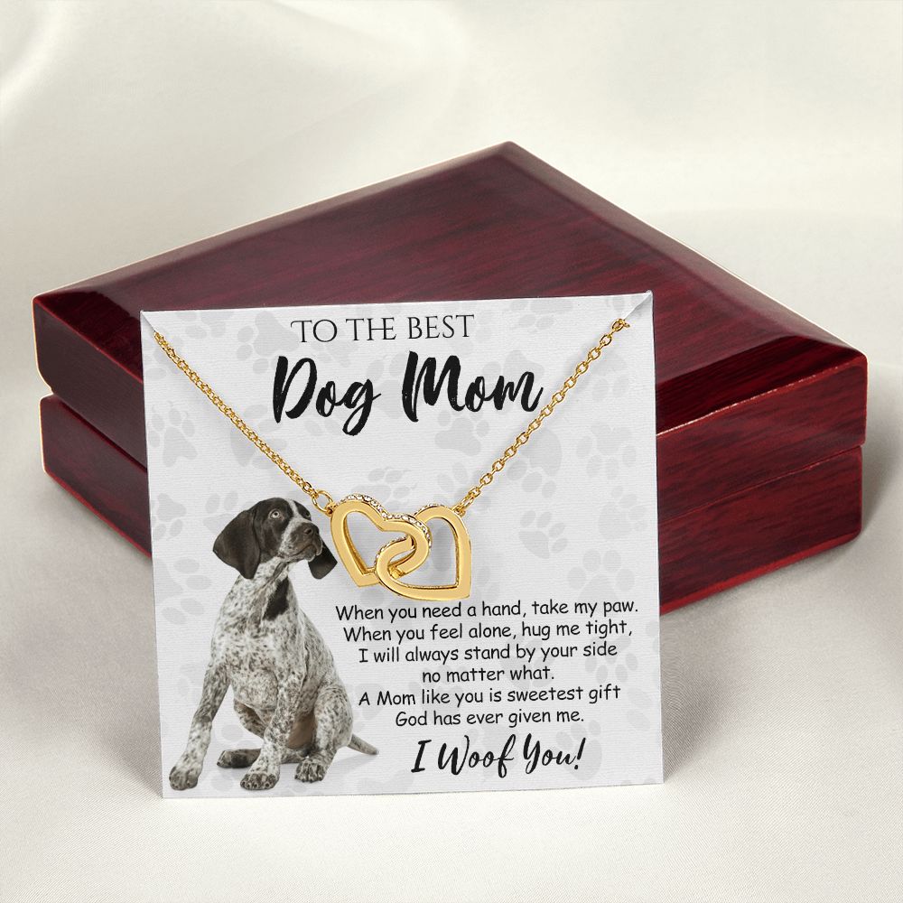To The Best German Shorthaired Pointer Dog Mom Knot Necklace Mother's Day Gift , I Woof You Quote Gift Card, Message Card Jewelry For Dog Lovers, Necklace For Mom Interlocking Hearts Necklace