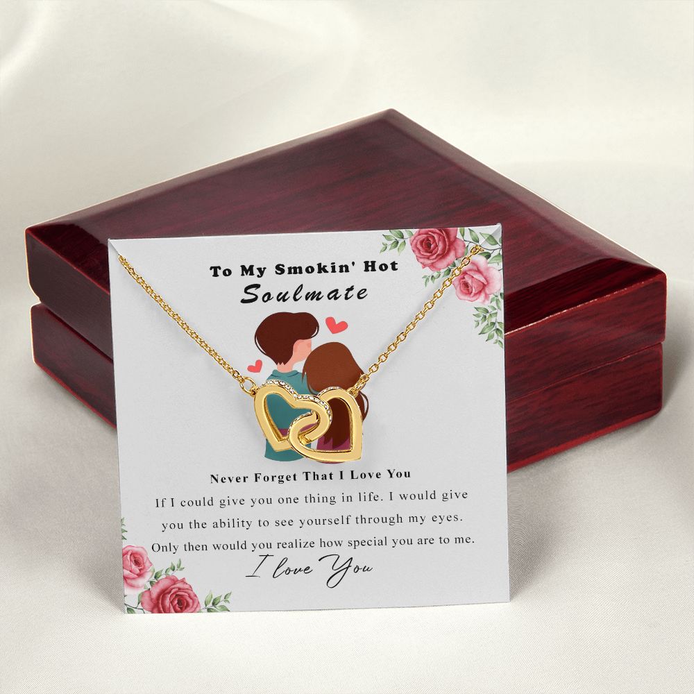 To My Smokin Hot Soulmate Necklace - Wife Gifts From Husband To My Wife Necklace, Gift for Her Romantic, Girlfriend Gifts Necklace for Wife from Men Includes Message Card and Gift Box Interlocking Hearts Necklace