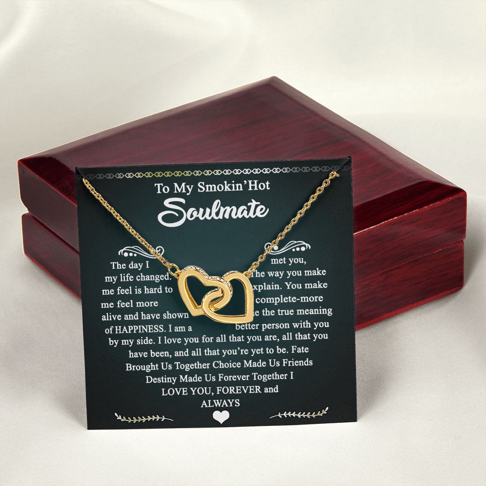 To My Smokin Hot Soulmate Necklace - Wife Gifts From Husband To My Wife Necklace, Gift for Her Romantic, Girlfriend Gifts Necklace for Wife from Men Includes Message Card and Gift Box 3 Interlocking Hearts Necklace