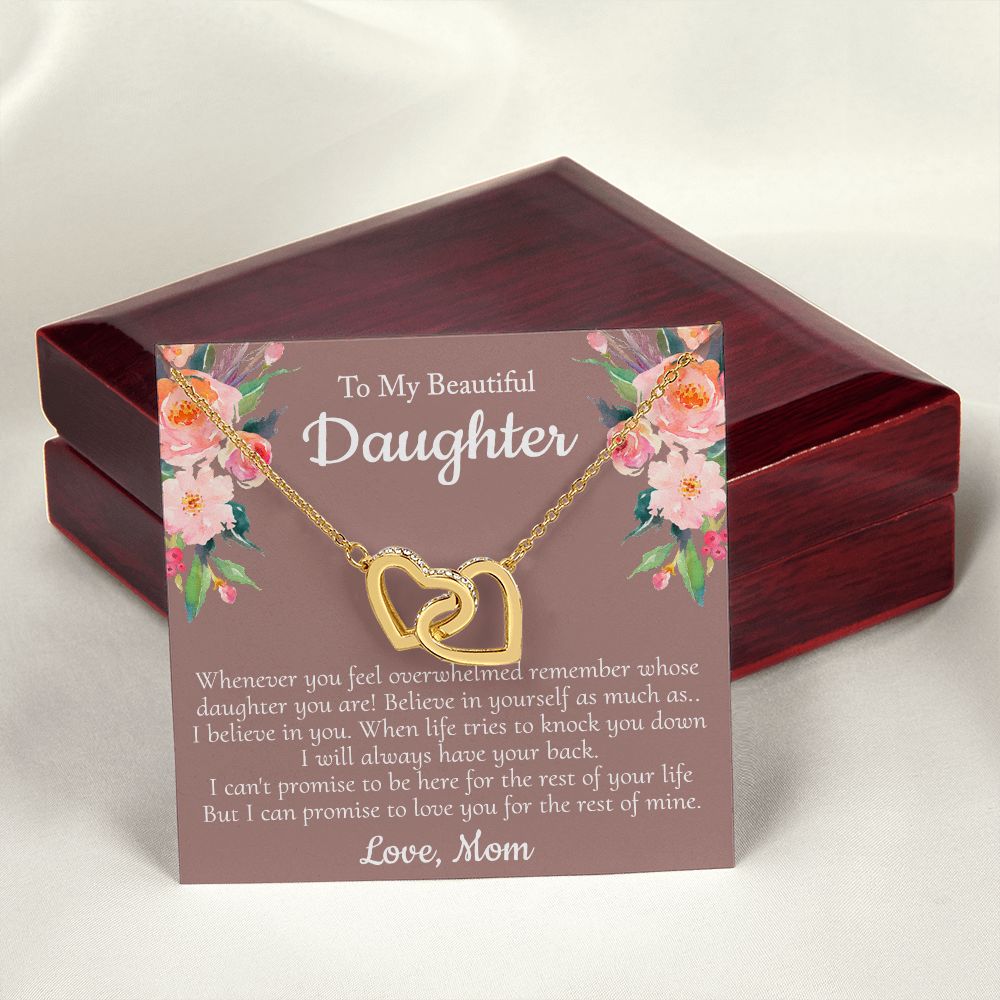 To My Beautiful Daughter Necklace With Thoughtful Card Box Gift Necklace for Daughter from Mom Daughter Gifts for Daughters Jewelry for Girls Her Mother Daughter Necklace Interlocking Hearts Necklace