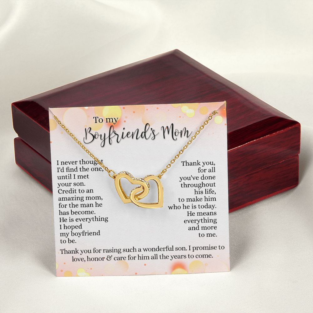 To My Boyfriend's Mom Necklace with Message Card Box, Birthday Gift For Boyfriends Mom, Mother's Day Necklace for Mother of Boyfriend, To My Boyfriends Mom Gifts Interlocking Hearts Necklace