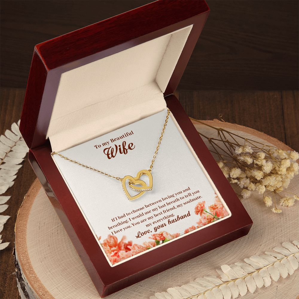 To My Beautiful Wife Necklace for Her Jewelry For Her Couples Gifts Necklaces For Soul Mate Christmas Jewelry Romantic Gifts For My Wife Girlfriend Pendant With Message Card Box Interlocking Hearts Necklace
