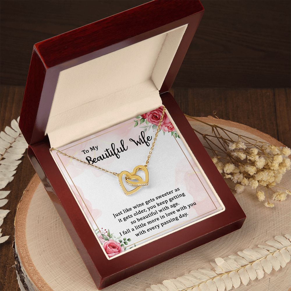 Gifts For Wife Romantic, Wife Birthday Gift Ideas, To My Beautiful Wife Necklace, Necklace For Wife From Husband, Message Card and Gift Box Interlocking Hearts Necklace