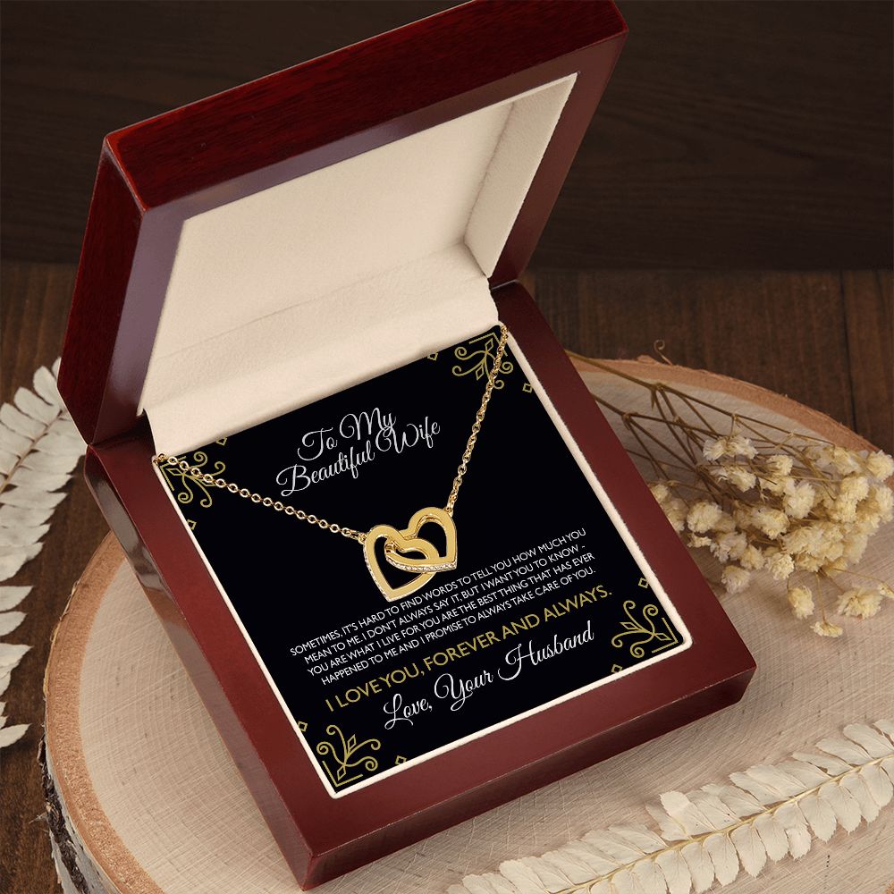 To My Beautiful Wife Necklace From Husband Interlocking Heart Necklace Pendant Jewelry with Message Card and Box Necklaces for Women Valentines Day Happy Anniversary Present for Birthday Merry Christmas for Wife