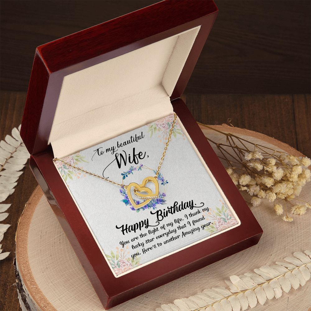 To My Beautiful Wife Necklace  Interlocking Hearts Necklace Message Card and Box Gift Set for Girlfriend Women from Husband Boyfriend Couples Pendant Jewelry Valentines Day Anniversary Birthday