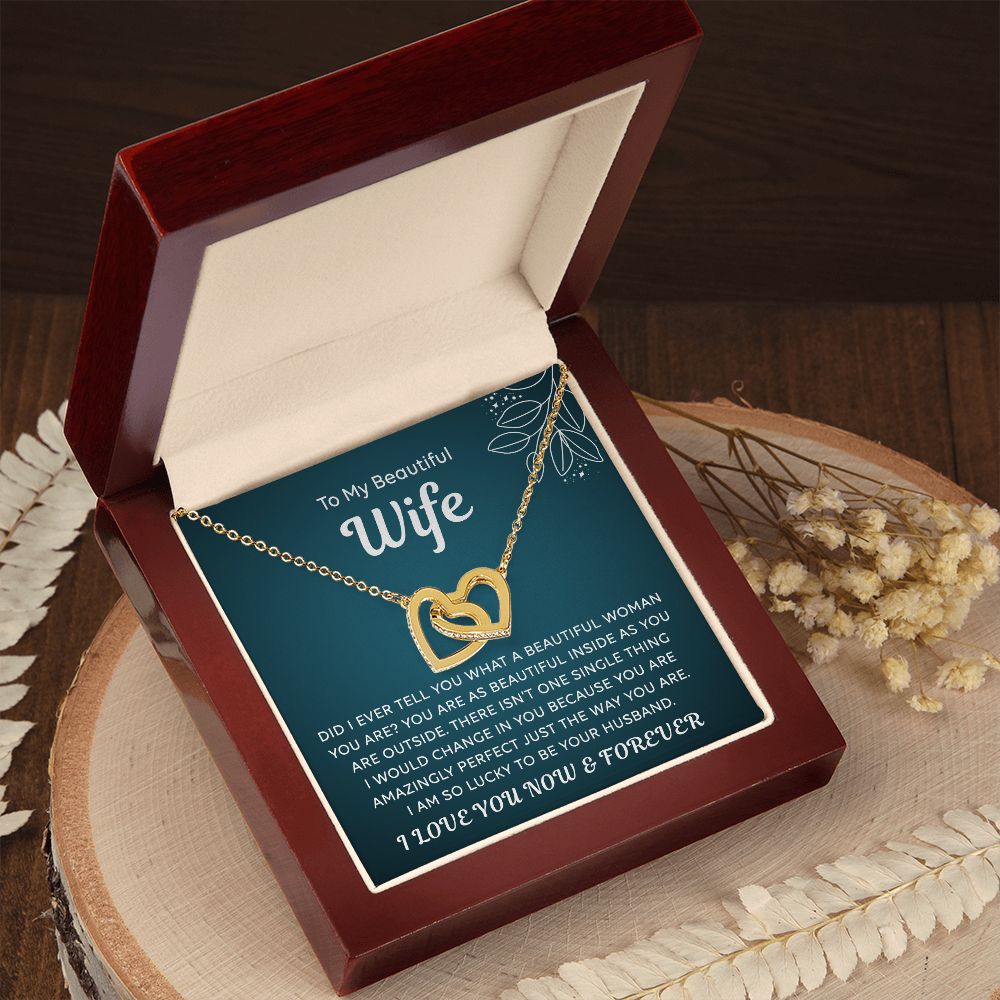 To My Beautiful Wife Necklace From Husband Interlocking Hearts Necklace for Wife Soulmate Jewelry with Message Card and Box Necklaces for Women Valentines Day Happy Anniversary Present for Birthday Merry Christmas for Wife