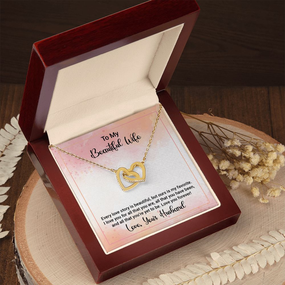 Gifts Necklace For Wife From Husband To My Beautiful Wife Necklace Interlocking Heart Pendant Necklace from Husband  On Valentines Day Anniversary with Message Card and Gift Box