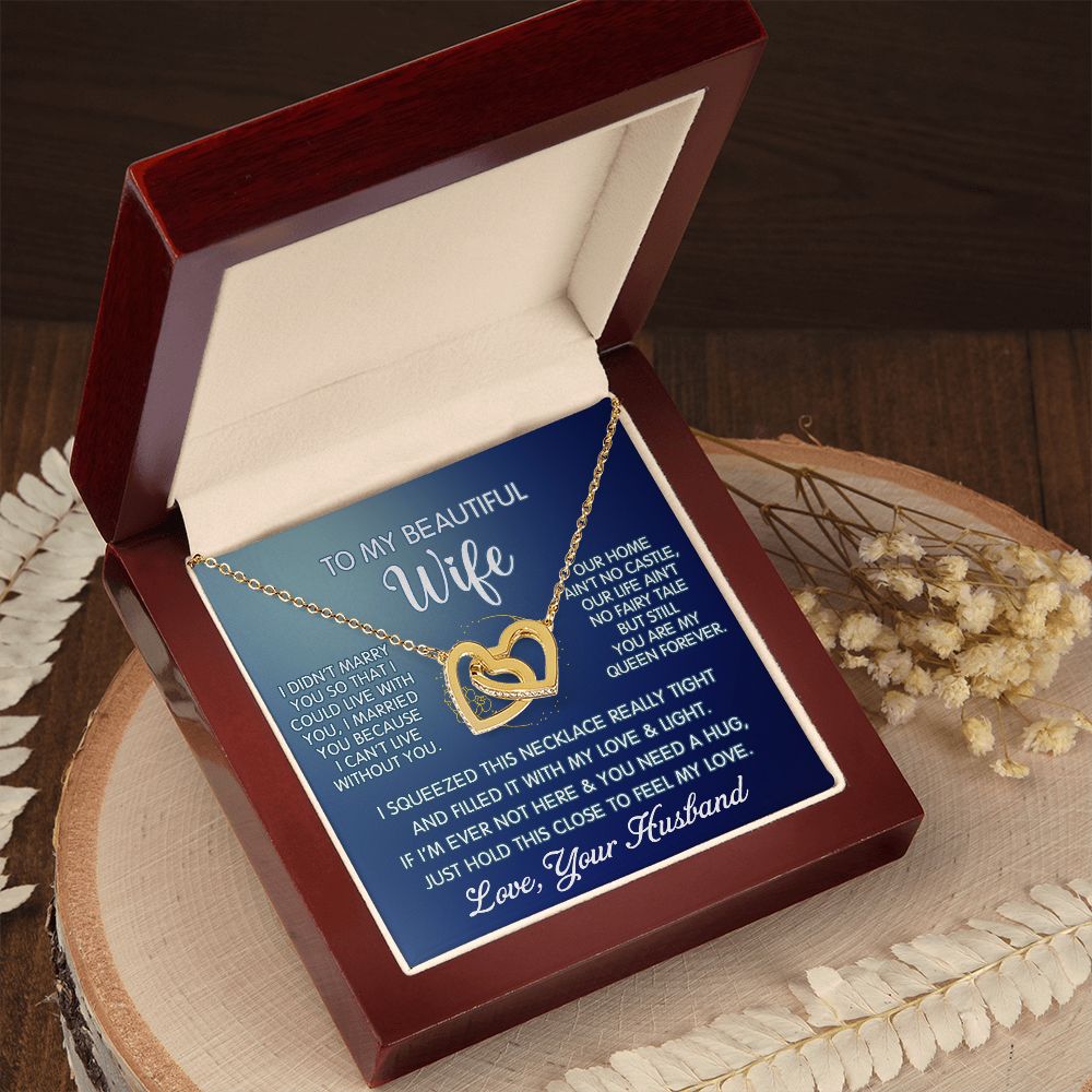 Gifts For Wife Romantic, Wife Birthday Gift Ideas, To My Beautiful Wife Necklace, Interlocking Hearts Necklace For Wife From Husband Jewelry Message Card and Gift Box