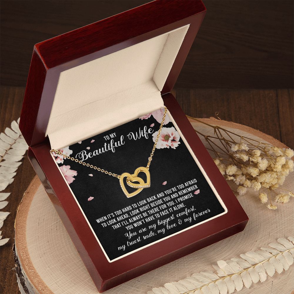 Interlocking Hearts Necklace Gifts For Wife Romantic, Wife Birthday Gift Ideas, To My Beautiful Wife Necklace, Necklace For Wife From Husband, Message Card and Gift Box