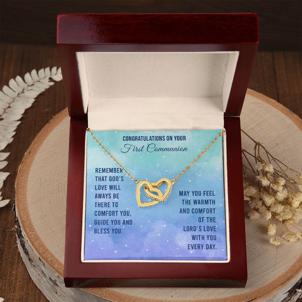 First Communion - Remember that God’s love will Interlocking Hearts Necklace