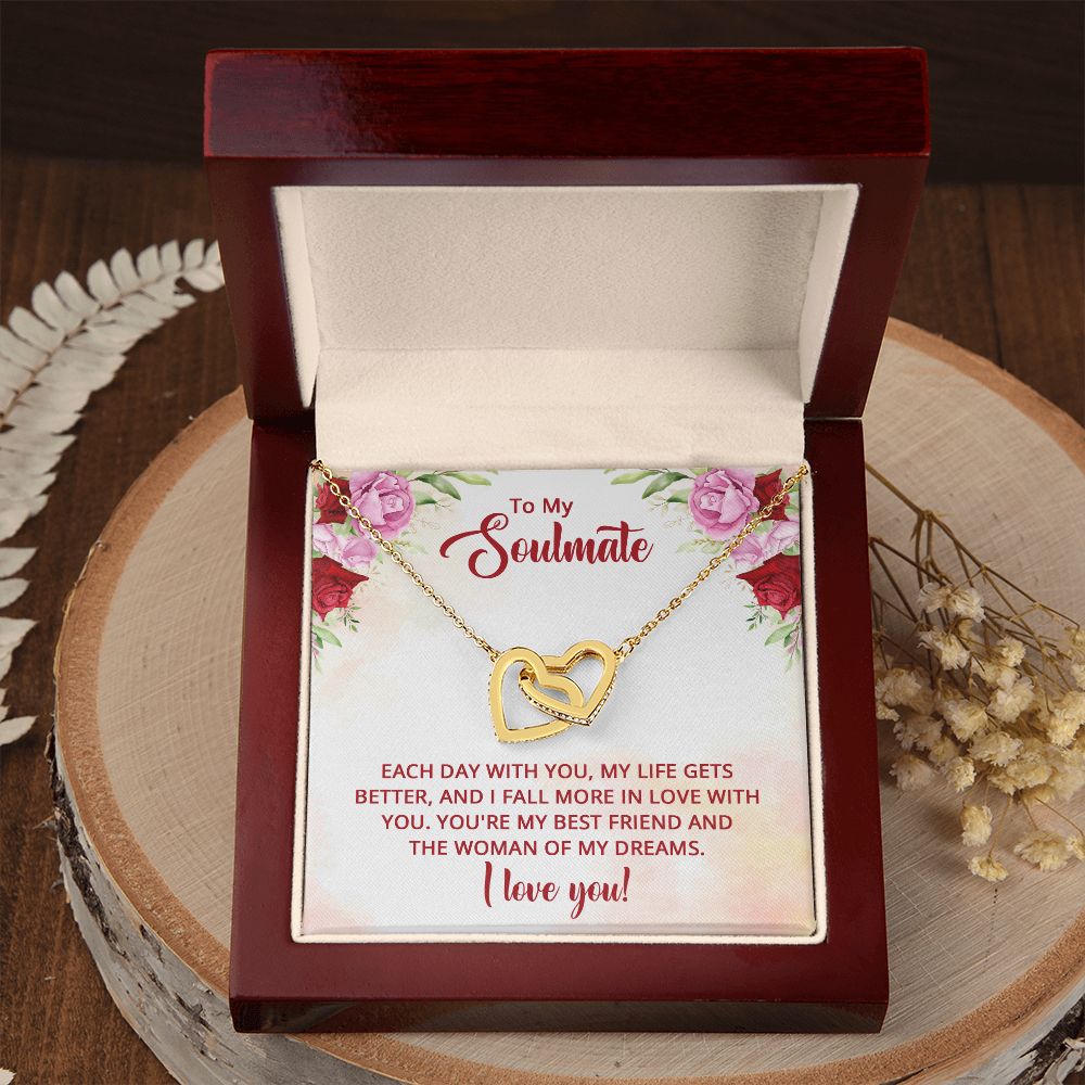 To My Soulmate Necklace for Women Birthday Christmas Jewelry Gifts For My Wife with Message Card Box Personalized Gift Present Pendant for Future Wife Soulmate Girlfriend Love 11 Interlocking Hearts Necklace