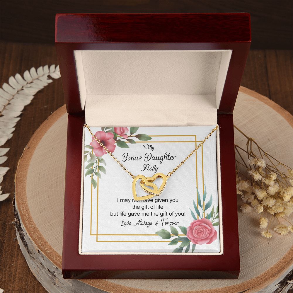 Bonus Daughter Gifts From Stepdad, Step Daughter Gifts From Stepmom, Stepdaughter Gifts From Stepdad, Father Stepdaughter Necklace, To My Bonus Daughter Necklaces, Christmas Gifts For Bonus6 Interlocking Hearts Necklace