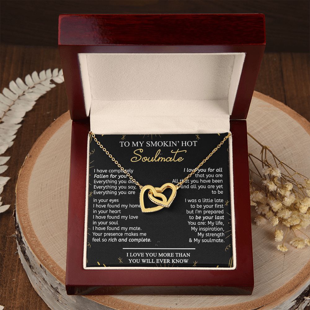 To My Smokin Hot Soulmate Necklace - Wife Gifts From Husband To My Wife Necklace, Gift for Her Romantic, Girlfriend Gifts Necklace for Wife from Men Includes Message Card and Gift Box 21 Interlocking Hearts Necklace