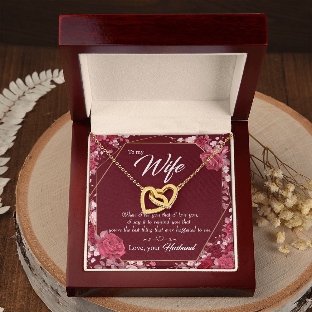 To My Wife Necklace Pendant Gift From Husbnd Habby Birthday Jewelry with Message Card and Gift Box. Wife Necklace Gift for Wife from Husband Valentine's Day Gift For Wife Future Wife Interlocking Hearts Necklace