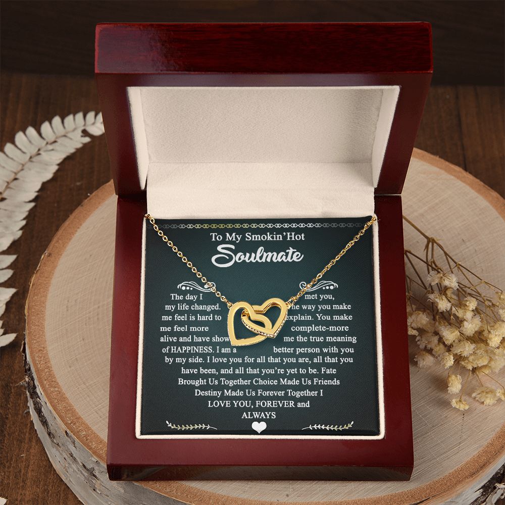 To My Smokin Hot Soulmate Necklace - Wife Gifts From Husband To My Wife Necklace, Gift for Her Romantic, Girlfriend Gifts Necklace for Wife from Men Includes Message Card and Gift Box 3 Interlocking Hearts Necklace
