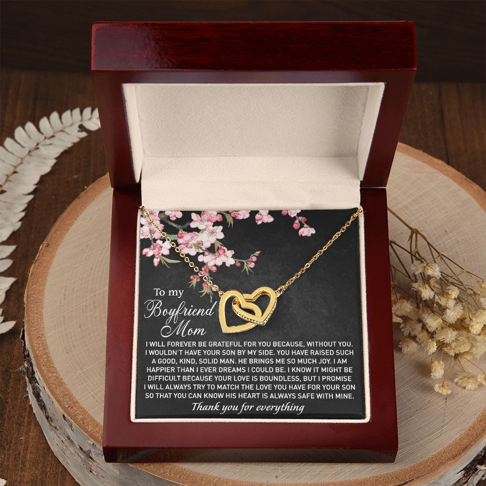 To My Boyfriend's Mom Necklace I Will Forever Be Grateful for You Love Knot Pendant Jewelry For Fiancé's Mom From Future Daughter In Law Interlocking Hearts Necklace
