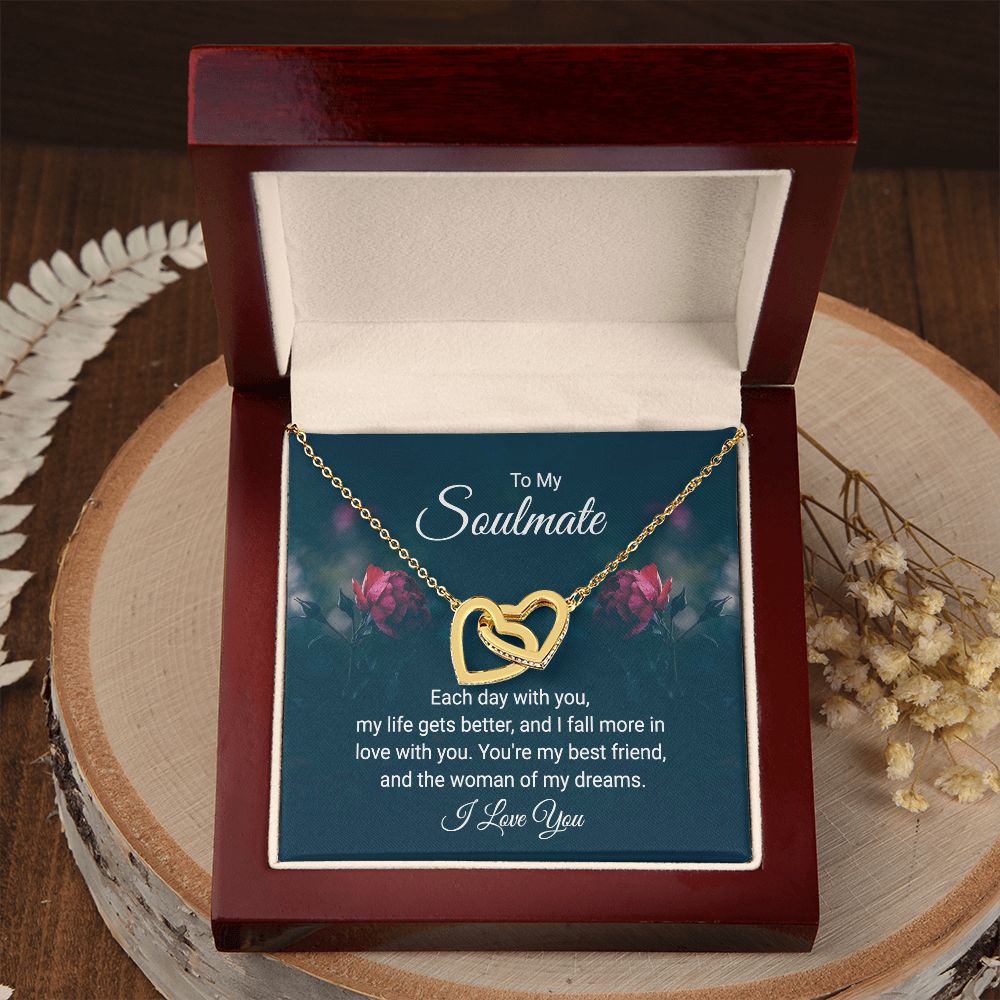 To My Soulmate Necklace for Women Birthday Christmas Jewelry Gifts For My Wife with Message Card Box Personalized Gift Present Pendant for Future Wife Soulmate Girlfriend Love 20 Interlocking Hearts Necklace