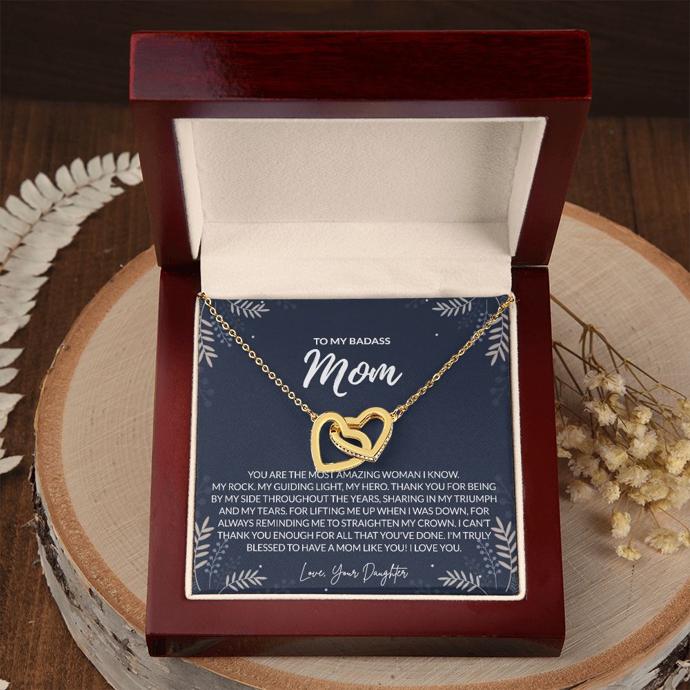 To my Badass Mom Necklace from Daughter Gift for Mother’s Birthday Xmas Present Interlocking Hearts Necklace