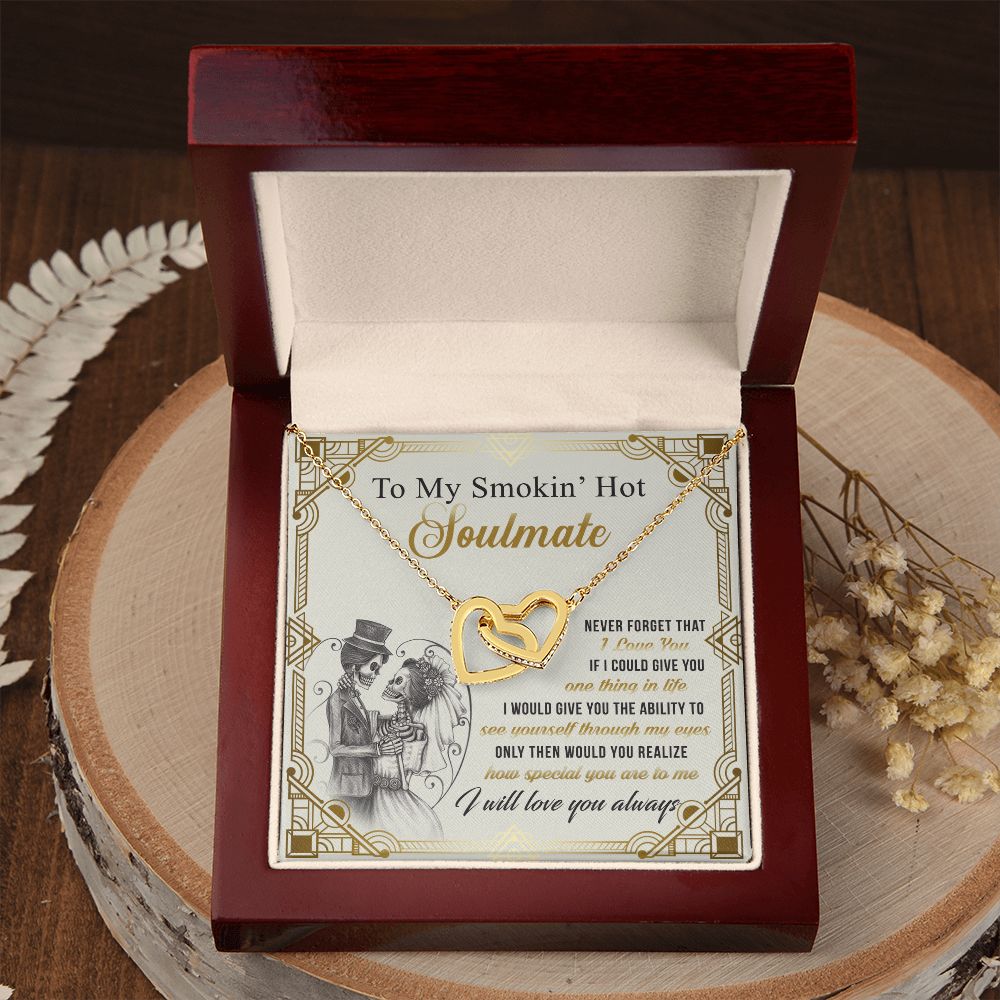To My Smokin Hot Soulmate Necklace - Wife Gifts From Husband To My Wife Necklace, Gift for Her Romantic, Girlfriend Gifts Necklace for Wife from Men Includes Message Card and Gift Box 9 Interlocking Hearts Necklace