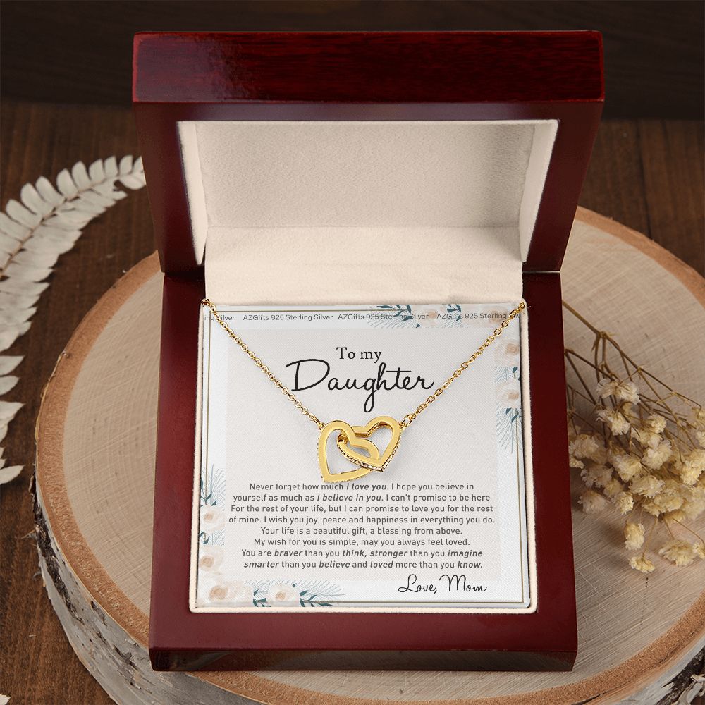 To my Beautiful Daughter Necklace With Thoughtful Card Box Gifts for Daughter from Mom Mother Daughter Gifts Jewelry for Daughter Present for Birthday Anniversary Christmas Interlocking Hearts Necklace