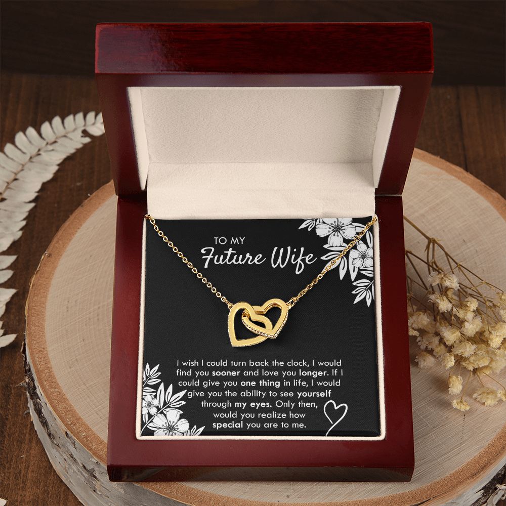 To My Future Wife Necklace, Alluring Beauty Necklace with Message Card and Gift Interlocking Hearts Necklace