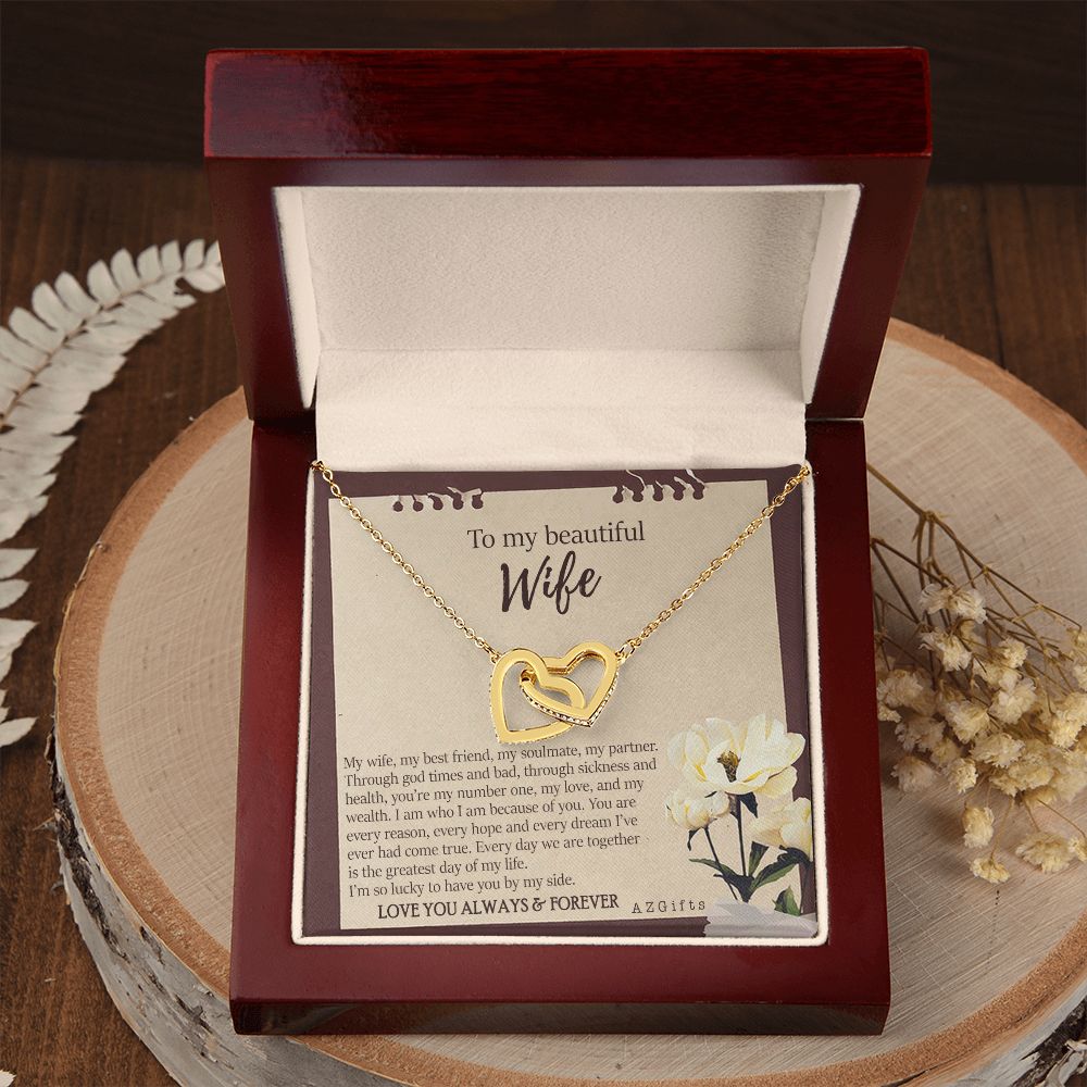 To My Wife Necklace from Husband, Personalized Necklace for Women, Luxury Necklace for Wife from Man Men, Wedding Anniversary Present For Wife, Beautiful Wife Jewelry Christmas Birthday Gifts For Wife7 Interlocking Hearts Necklace