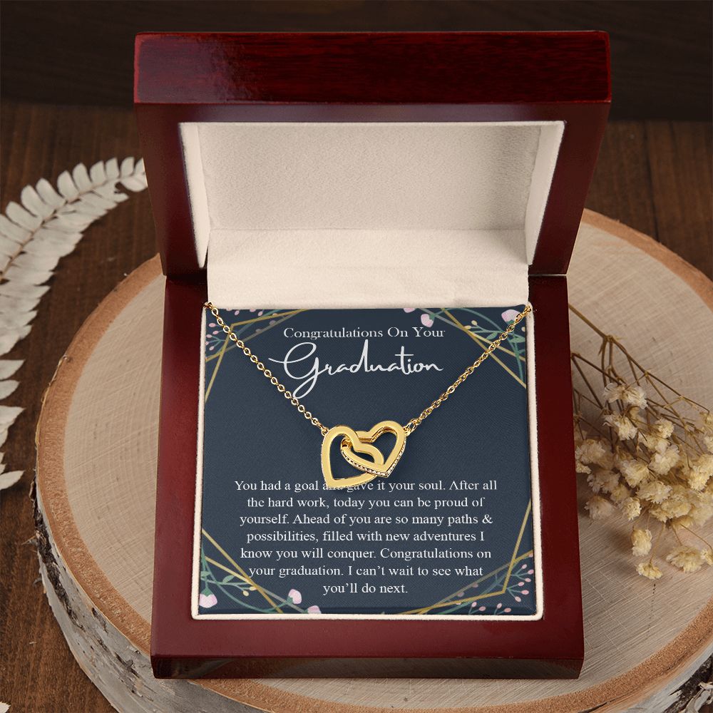 Graduation Gift For Her Necklace High School Graduation Gift, Congrats Graduation Pendants Gift For Daughter, Granddaughter, Niece, Sister Interlocking Hearts Necklace