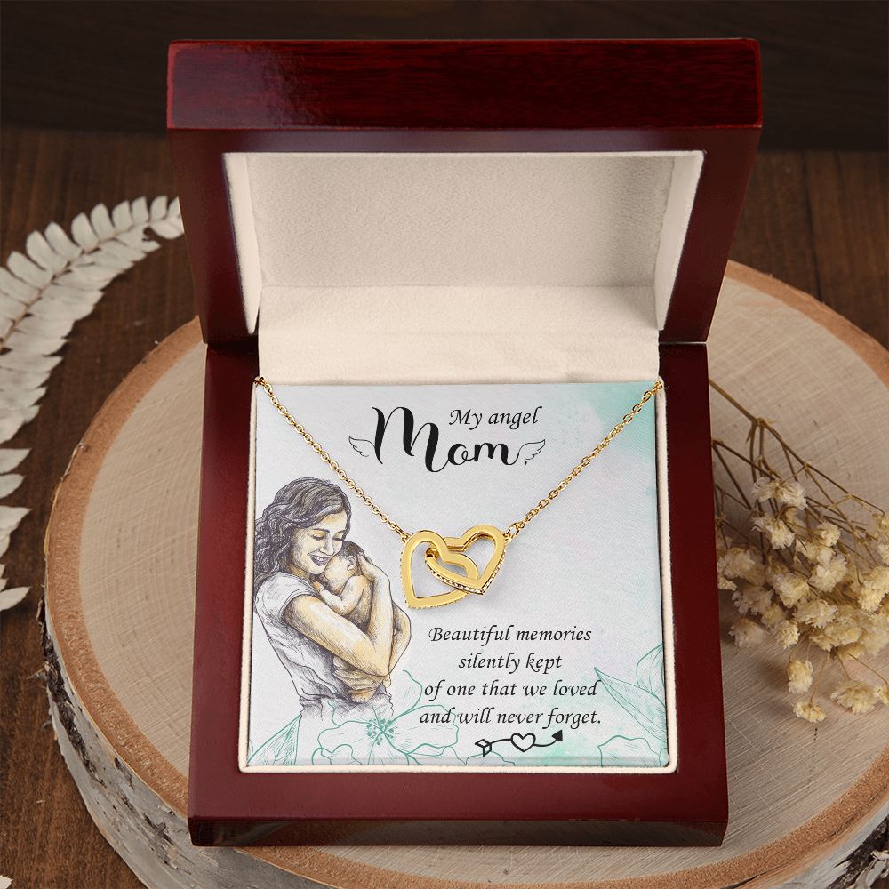 To My Mom Mother My Angel Necklace Pendant Gift From Daughter Beautiful Memories With Message Card Gift For Mom Interlocking Hearts Necklace