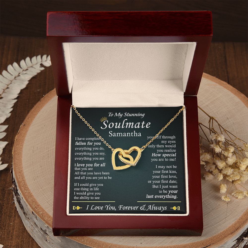 To My Soulmate Necklace for Women Birthday Valentines Day Jewelry Gifts For My Wife with Message Card Box Personalized Gift Present Pendant for Future Wife Soulmate Girlfriend Love 1 Interlocking Hearts Necklace